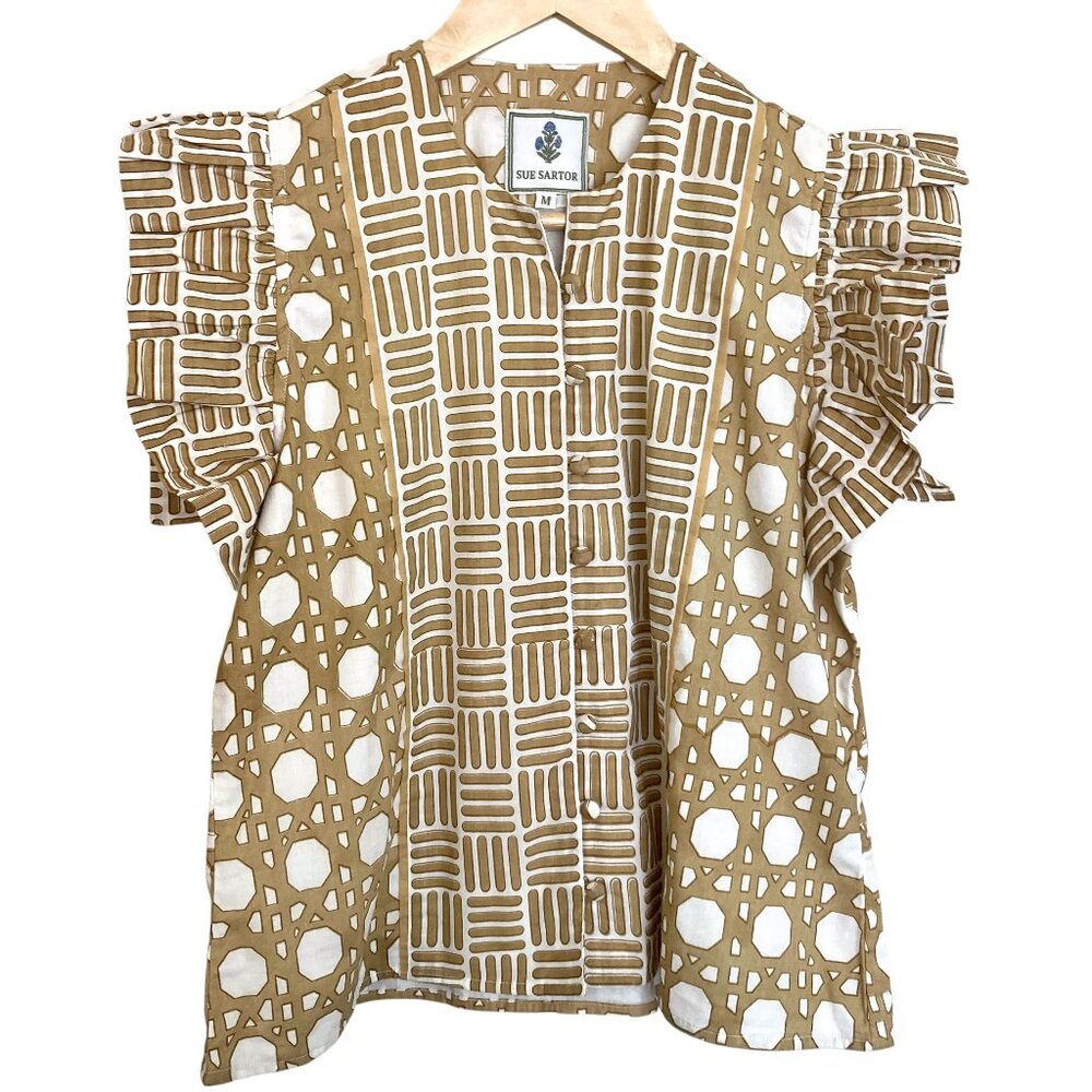 SUE SARTOR Fairfield Basketweave Top & Midi Skirt SET Caning Collection Tan - Picture 8 of 13